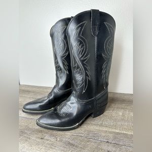 Vintage Bronco Black Faux Leather Western Women’s boot USA Made Size 8.5 D